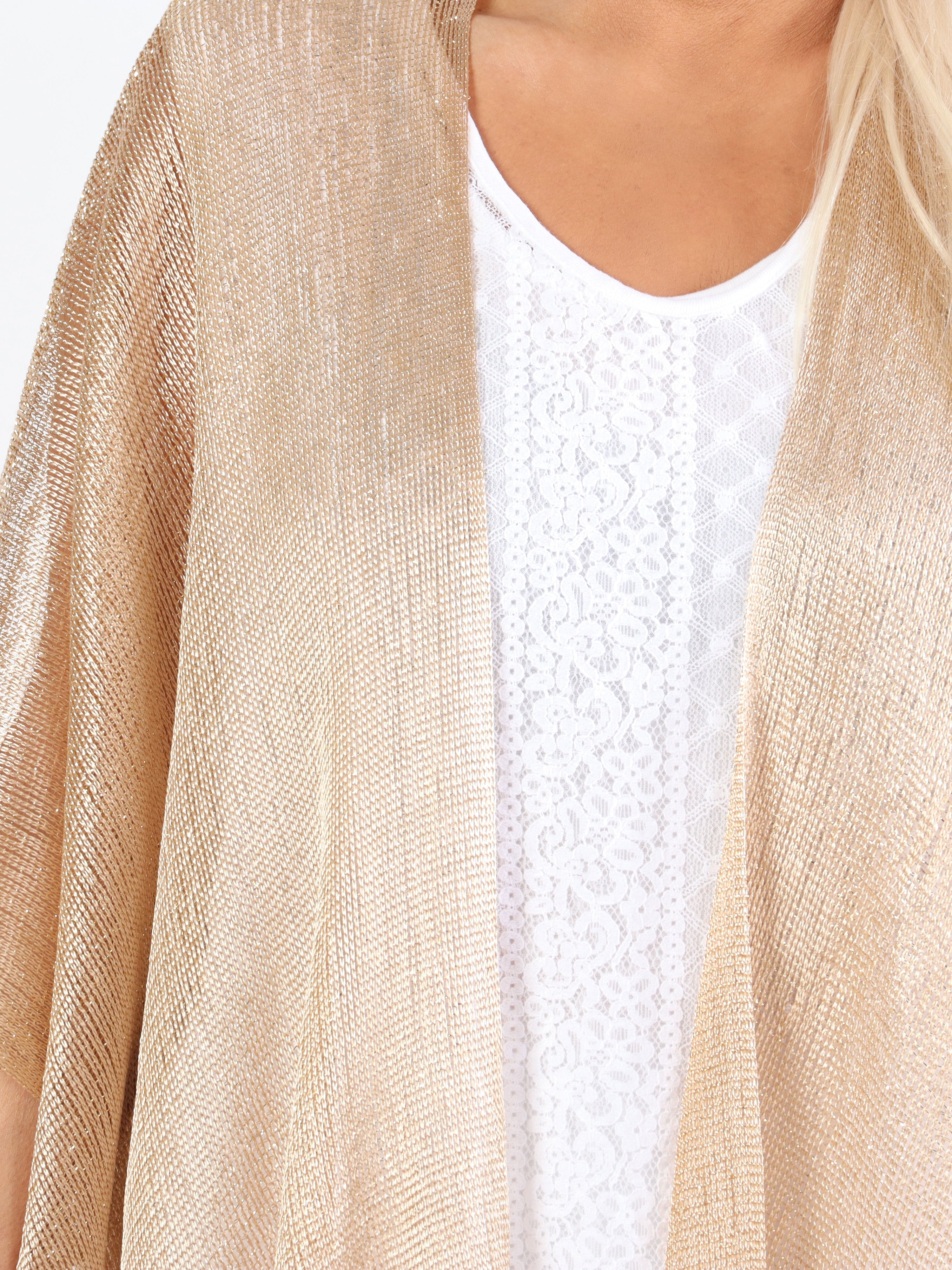 Betti - Plus size sjal med glimmertråde og frynser